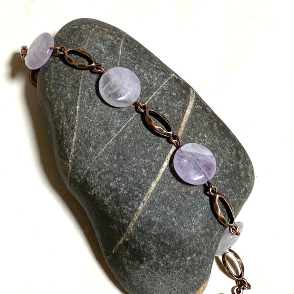 2/$20, Natural Violet Amethyst Bracelet, Genuine Gemstone + Copper Link - Picture 5 of 9